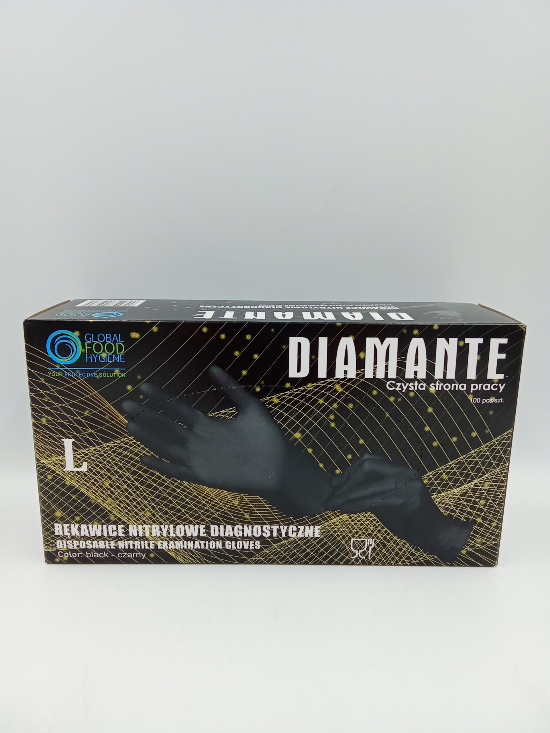 Vienkartinės nitrilinės pirštinės DIAMANTE juodos spalvos L dydis, 100vnt. - Image 2