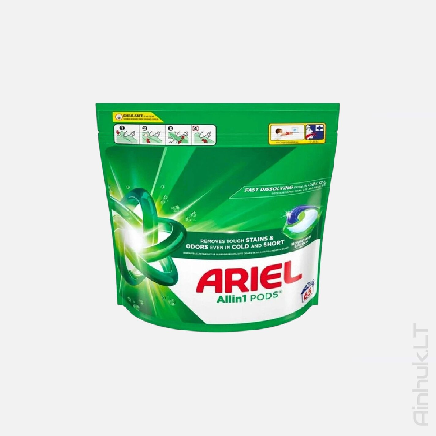 Skalbimo kapsulės Ariel, ALL-IN-1 MONTAIN SPRING, 65 vnt
